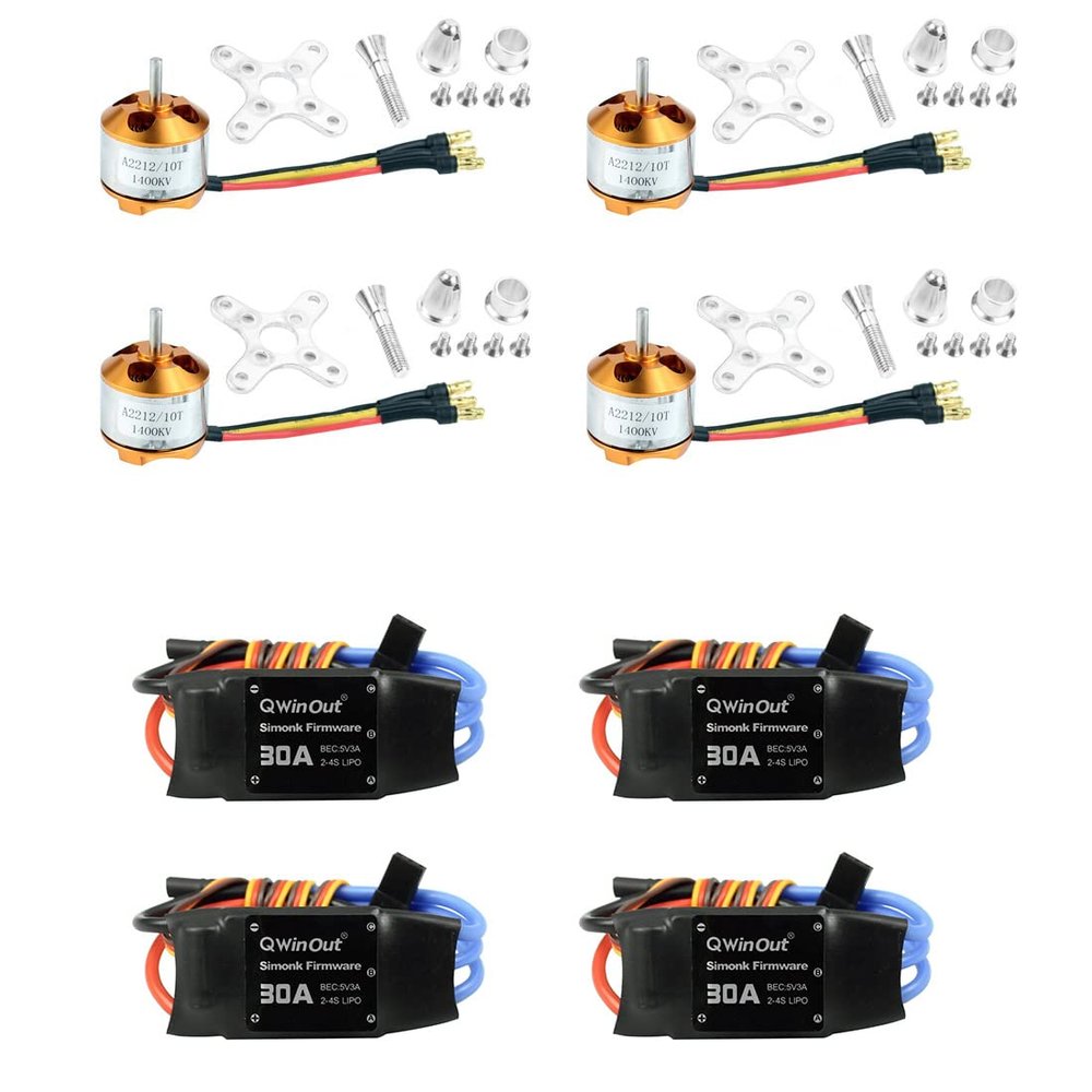 QWinOut 4pcs 30A Speed Controller ESC + 4pcs A2212 1400KV Brushless Motor for DIY RC Aircraft Quadcopter Drone Accessories