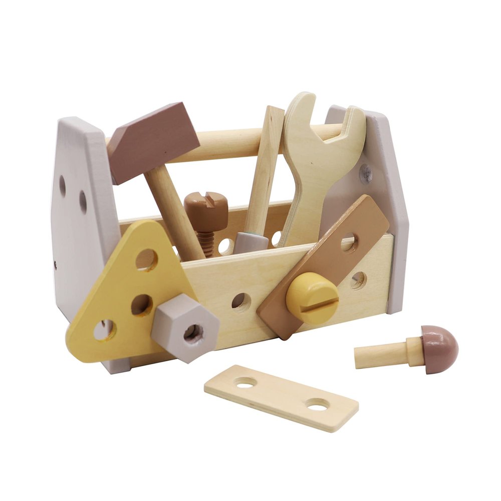 LEADER JOY Montessori Wooden Tools Kit Toddler Educational Construction Kids Toys Sets Play Box Preschool Play Tool Wooden Construction ToyYellow