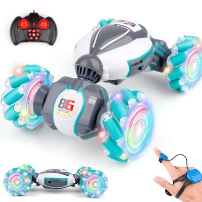 PREPOP Gesture Sensing RC Stunt Car, Birthday for Age 6 7 8-12 13+ Year Old Boys - Cool Toys for Kids, Hand Controlled Remote Control Twist Vehicle with Lights & Music, 4WD Rotating