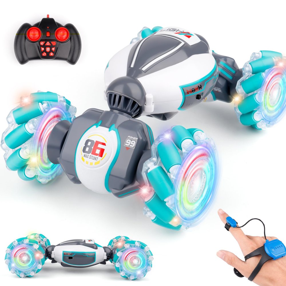 PREPOP Gesture Sensing RC Stunt Car, Birthday for Age 6 7 8-12 13+ Year Old Boys - Cool Toys for Kids, Hand Controlled Remote Control Twist Vehicle with Lights & Music, 4WD Rotating