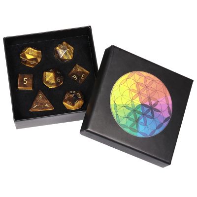 Nupuyai Healing Tiger's Eye Crystal D&D Polyhedral Dice Set with Box for Dungeons and Dragons, Set of 7 Table Top Game Dice for RPG MTG Roleplaying Collection