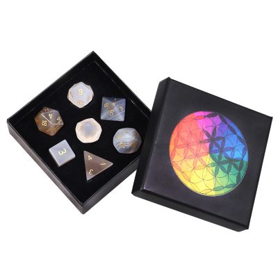 Nupuyai Healing Grey Agate Crystal D&D Polyhedral Dice Set with Box for Dungeons and Dragons, Set of 7 Table Top Game Dice for RPG MTG Roleplaying Collection