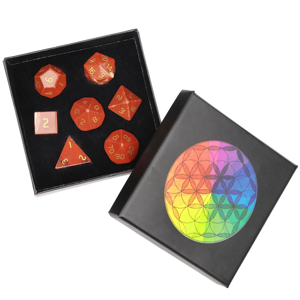 Nupuyai Healing Red Jasper Crystal D&D Polyhedral Dice Set with Box for Dungeons and Dragons, Set of 7 Table Top Game Dice for RPG MTG Roleplaying Collection