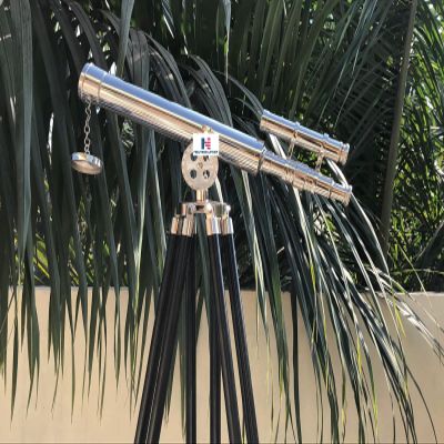 18 Inches Double Barrel Telescope Brass Nautical Spyglass & Collectible Decor (Chrome Finish)