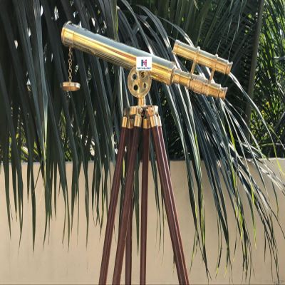 18 Inches Double Barrel Telescope Brass Nautical Spyglass & Collectible Decor (Full Brass)