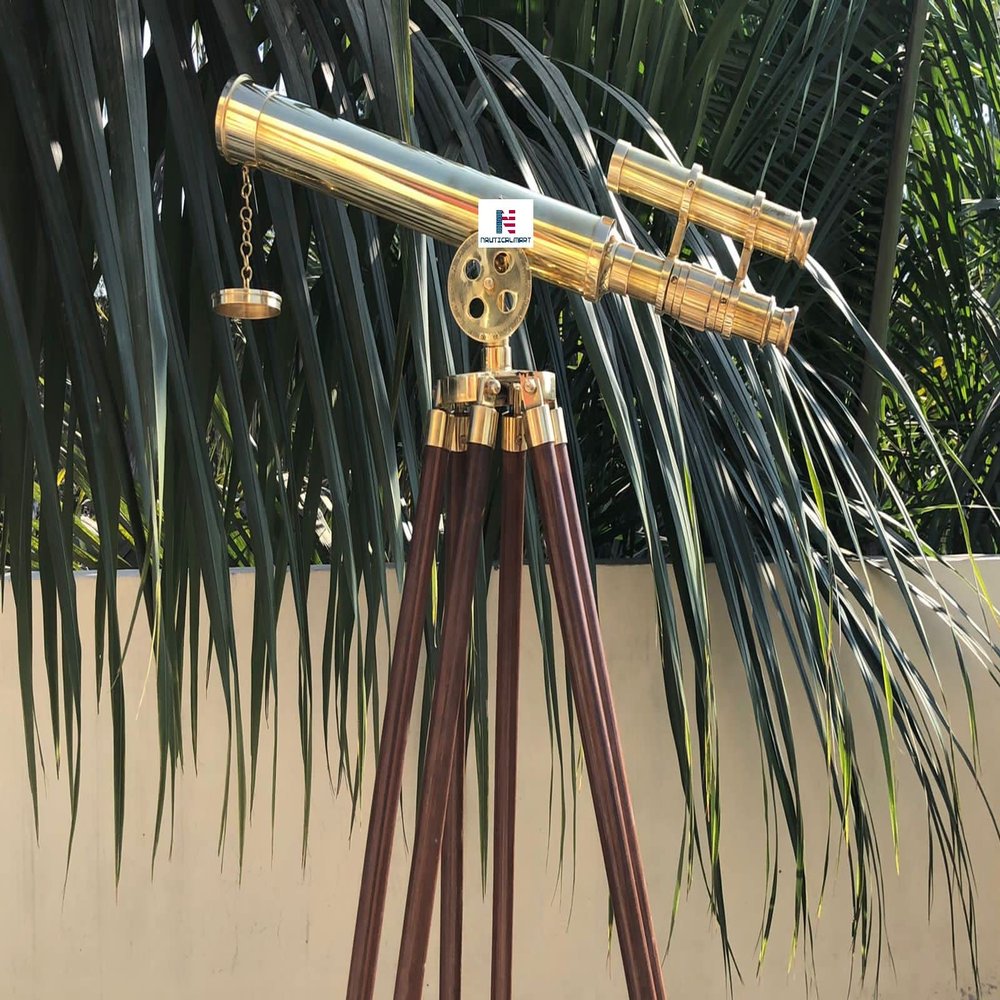18 Inches Double Barrel Telescope Brass Nautical Spyglass & Collectible Decor (Full Brass)