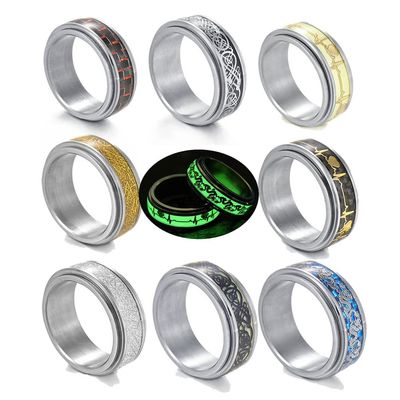 JILIYUPA 8 Pcs STAINLESS STEEL Fidget Band Rings for Men Women, Light Up Rings for Anxiety,8mm Sliver Band Ring Set, Spinner Fashion Simple Wedding Rings Set (10)