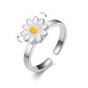 COLORFUL BLING Delicate Silver Cubic Zirconia Daisy Flower Butterfly Fidget Anxiety Rings for Women Adjustable Open Sunflowers Evil Eyes Stress Relief Stackable Rings-A daisy silver view 1
