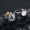 COLORFUL BLING Delicate Silver Cubic Zirconia Daisy Flower Butterfly Fidget Anxiety Rings for Women Adjustable Open Sunflowers Evil Eyes Stress Relief Stackable Rings-A daisy silver view 2
