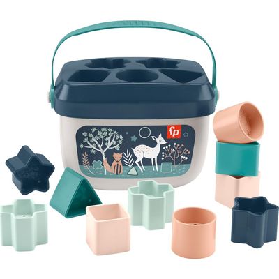 Fisher-Price Stacking Toy Babys First Blocks Set of 10 Shapes for Sorting Play for Infants Ages 6+ Months, Navy Fawn (Amazon Exclusive)