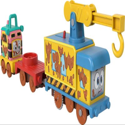 Thomas & Friends Motorized Toy Set Muddy Fix em Up Friends Carly the Crane & Sandy the Rail Speeder for Preschool Pretend Play Kids Ages 3+ Years