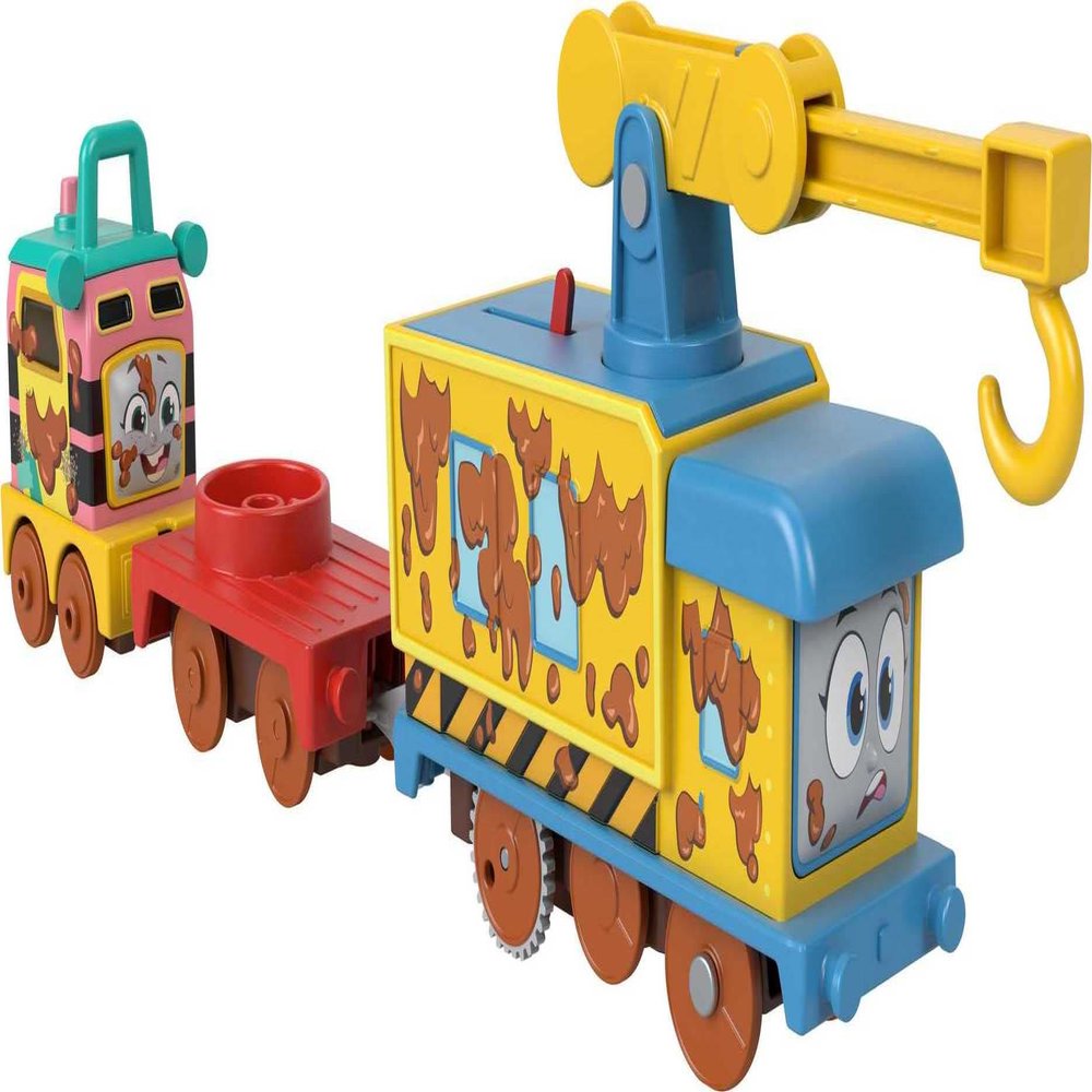 Thomas & Friends Motorized Toy Set Muddy Fix em Up Friends Carly the Crane & Sandy the Rail Speeder for Preschool Pretend Play Kids Ages 3+ Years