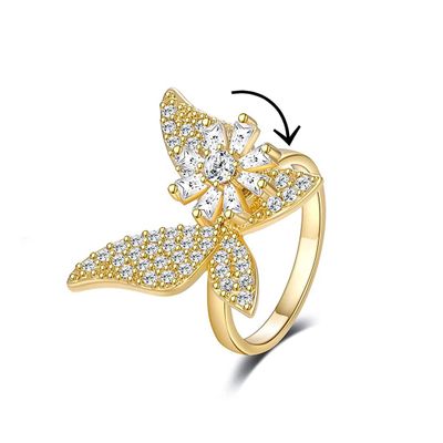 COLORFUL BLING Cute Butterfly Moon Star Spinner Fidget Rings for Anxiety for Women Adjustable Open Cubic Zircon Stackable Ring for Stress Relief Meditation Jewelry Gift-Butterfly Gold