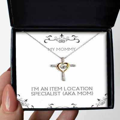amangny Gag Mommy Gifts, I'm an Item Location Specialist (AKA Mom), Birthday Cross Dancing Necklace for Mommy