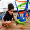 Hot Wheels Toy Car Track Set Spiral Speed Crash, Powered by Motorized Booster 29-in Tall Track with 1:64 Scale Toy Car view 2