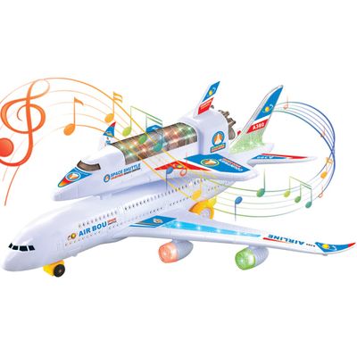 Electric Airplane Space Shuttle Carrier Transporter Bump and Go Kids Action Toy - Big Model Jumbo Jet with Flashing 3D Lights and Realistic Aircraft Plane Sounds