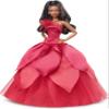 Barbie Signature 2022 Holiday Doll, Dark-Brown Wavy Hair Wearing Red Poinsettia-Inspired Gown, Collectible with Doll Stand & Certificate of Authenticity view 1