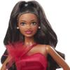Barbie Signature 2022 Holiday Doll, Dark-Brown Wavy Hair Wearing Red Poinsettia-Inspired Gown, Collectible with Doll Stand & Certificate of Authenticity view 3