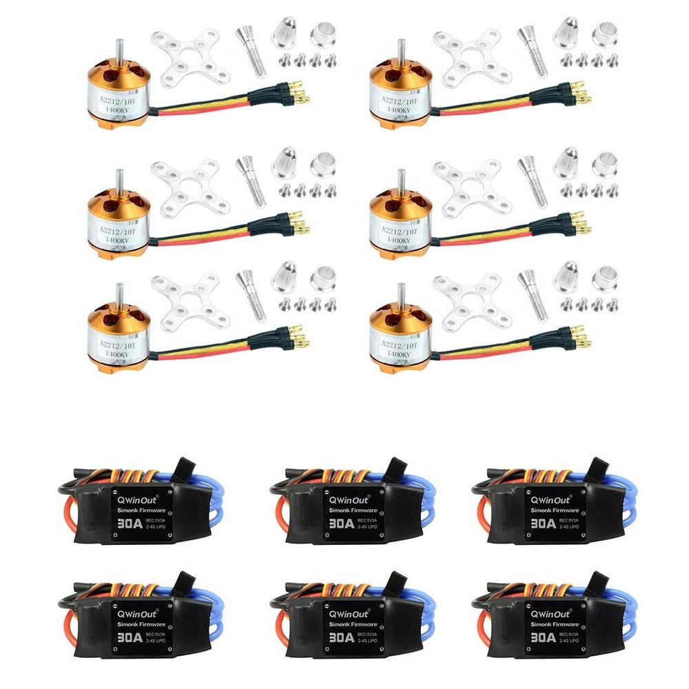 QWinOut 6 Set of 30A Speed Controller ESC + A2212 1400KV Brushless Motor for DIY RC 4-axle/6-axle Quadcopter Drone