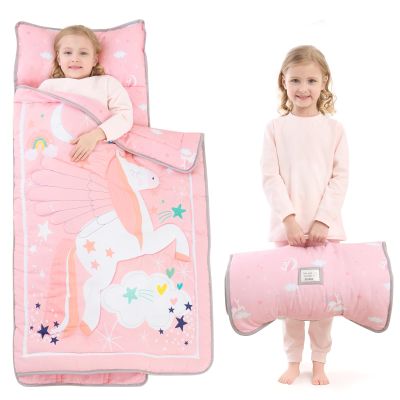 UOMNY Toddler Nap Mat - 1 Pack Girls Sleeping Bag with Removable Pillow - Unicorn 53x21Inch Kids Preschool Nap Sack with Pillow Pink Girls Napper Nap Mats for Daycare Napping Bag for Girls