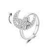 COLORFUL BLING Cute Butterfly Moon Star Spinner Fidget Rings for Anxiety for Women Adjustable Open Cubic Zircon Stackable Ring for Stress Relief Meditation Jewelry Gift-Moon Silver view 1