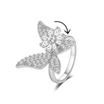 COLORFUL BLING Cute Butterfly Moon Star Spinner Fidget Rings for Anxiety for Women Adjustable Open Cubic Zircon Stackable Ring for Stress Relief Meditation Jewelry Gift-Butterfly Silver