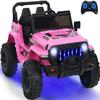 INFANS Ride on Car Truck with 2.4G Remote Control, 12V Battery Powered Electric Cars for Kids w/3 Speeds, Battery Display, LED Lights, Safety Belt, Music & Horn, Bluetooth/FM/USB (Pink) view 1
