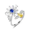 COLORFUL BLING Delicate Silver Cubic Zirconia Daisy Flower Butterfly Fidget Anxiety Rings for Women Adjustable Open Sunflowers Evil Eyes Stress Relief Stackable Rings-K bee view 1