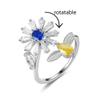 COLORFUL BLING Delicate Silver Cubic Zirconia Daisy Flower Butterfly Fidget Anxiety Rings for Women Adjustable Open Sunflowers Evil Eyes Stress Relief Stackable Rings-K bee view 2