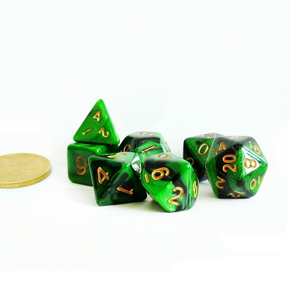 Bescon Mini Two Tone Polyhedral RPG Dice Set Marsh Land, 10MM Small Dice Set D4-D20