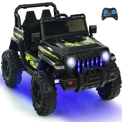 INFANS Kids Ride on Car Truck with 2.4G Remote Control, 12V Battery Powered Electric Cars for Kids w/3 Speeds, Battery Display, LED Lights, Safety Belt, Music & Horn, Bluetooth/FM/USB (Dark Black)
