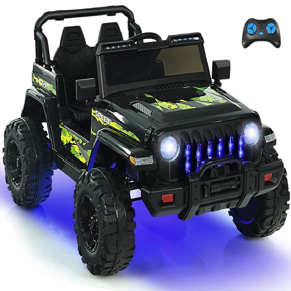 INFANS Kids Ride on Car Truck with 2.4G Remote Control, 12V Battery Powered Electric Cars for Kids w/3 Speeds, Battery Display, LED Lights, Safety Belt, Music & Horn, Bluetooth/FM/USB (Dark Black)