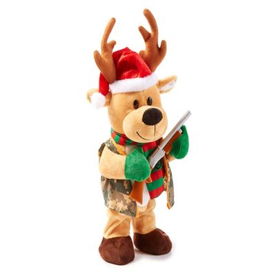 Christmas Plush Animated Deer with Shotgun Sings Hit Me .. Best Shot 17 Inches Tall (Deer Hunter)