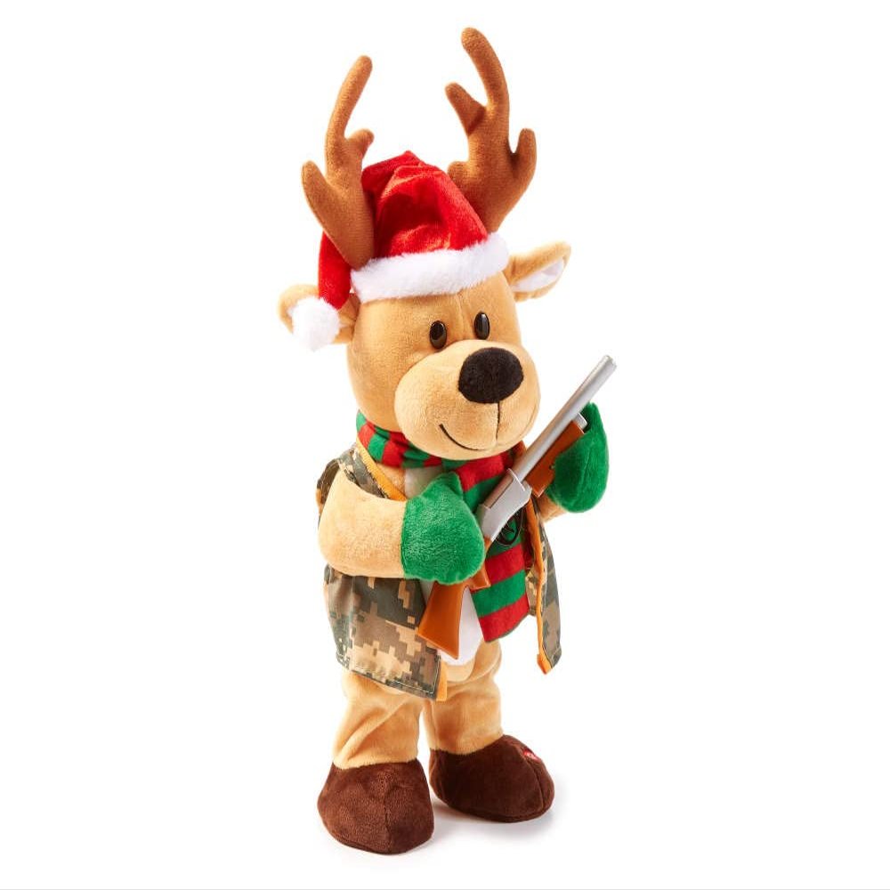 Christmas Plush Animated Deer with Shotgun Sings Hit Me .. Best Shot 17 Inches Tall (Deer Hunter)