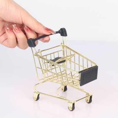 Mini Shopping Cart Supermarket Handcart Mini Shopping Cart Mini Supermarket Storage Toy Decorative Ornaments for Storage Toys (Toy Shopping cart Gold)