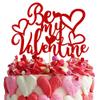 1 Pack Be My Valentine Cake Topper with Glitter Sweet Love Heart Valentine's Day Cake Picks Happy Valentine's Day Theme Wedding Bridal Shower Birthday Party Cake Decorations Supplies Red view 1