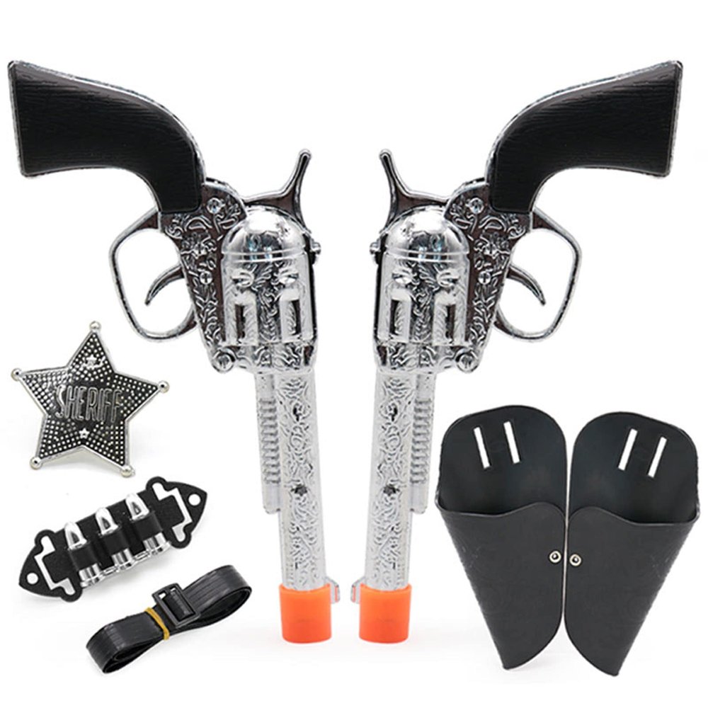 Children's Western Cowboy Police Toy Set, Includes Toy Pistol, Holster, Sheriff Badge, Bullets, Belt, Suitable for Police Role-Playing, Cowboy Theme Party Costume Accessories, Stage Props.