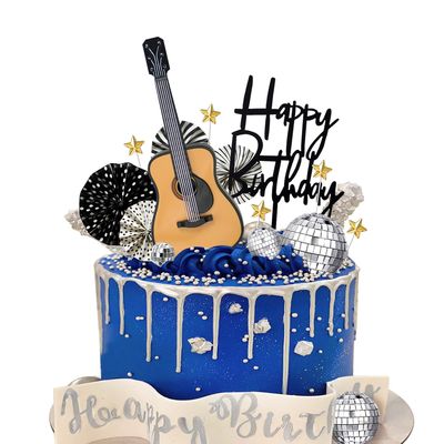 15 PCS Guitar Cake Toppers Music Theme Birthday Cake Decorations for Musical Theme Parties