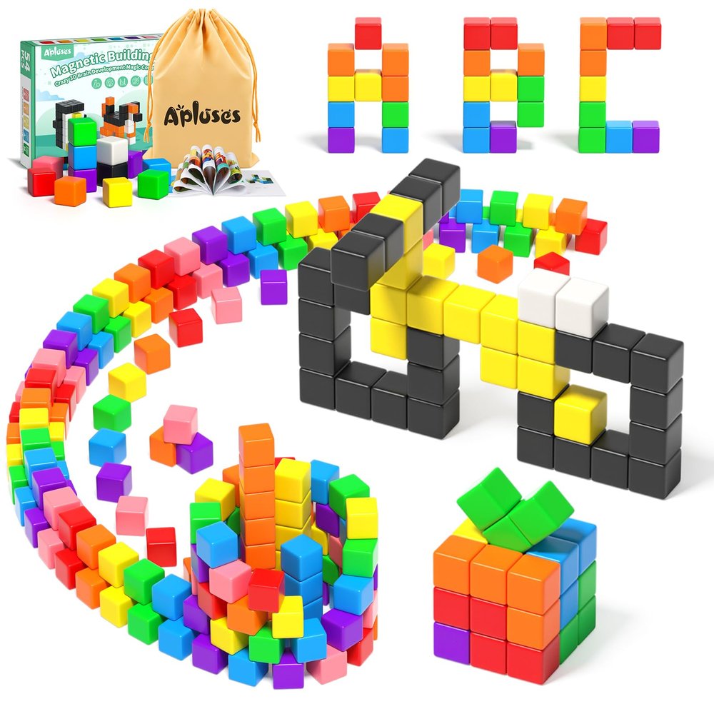 Apluses 54 PCS Magnetic Blocks, Magnetic Building Blocks for Toddlers 3+, Montessori Toys, Magnet Cubes, Preschool STEM Educational Sensory Magnet Toys for Kids Ages 3-5 Year Old Boys and Girls