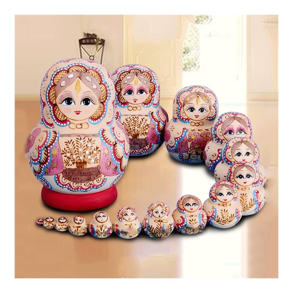 WDBB Nesting Dolls Russian Nesting Dolls 15 Pieces Nesting Doll Traditional Handmade Wooden Russian Matryoshka Crafts Halloween Wish Gift Creative Surprise Gift