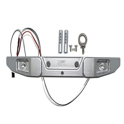 GPM for 1/6 4WD SCX6 Jeep JLU Wrangler AXI05000 Aluminum Rear Bumper with Hook & 5MM LED Light - 9PC Set (Silver)
