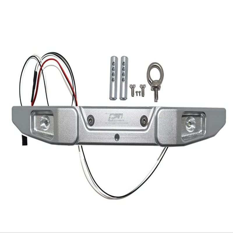 GPM for 1/6 4WD SCX6 Jeep JLU Wrangler AXI05000 Aluminum Rear Bumper with Hook & 5MM LED Light - 9PC Set (Silver)