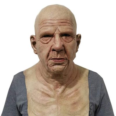 Taiping Lake 3D Halloween Headgear Old Man Face Cover Costume Latex Mask Horror Party Elderly Man Head Cover Mask Realistic Human Horror Headgear for Party Props