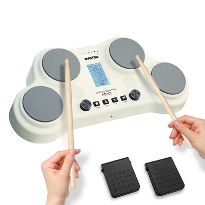 HXW PD405 Electric Drum Pad Tabletop Electronic Drum Set, With 163 Sounds, Coach & Game Features, 2 Pedals and Drum Sticks, Christmas Gift