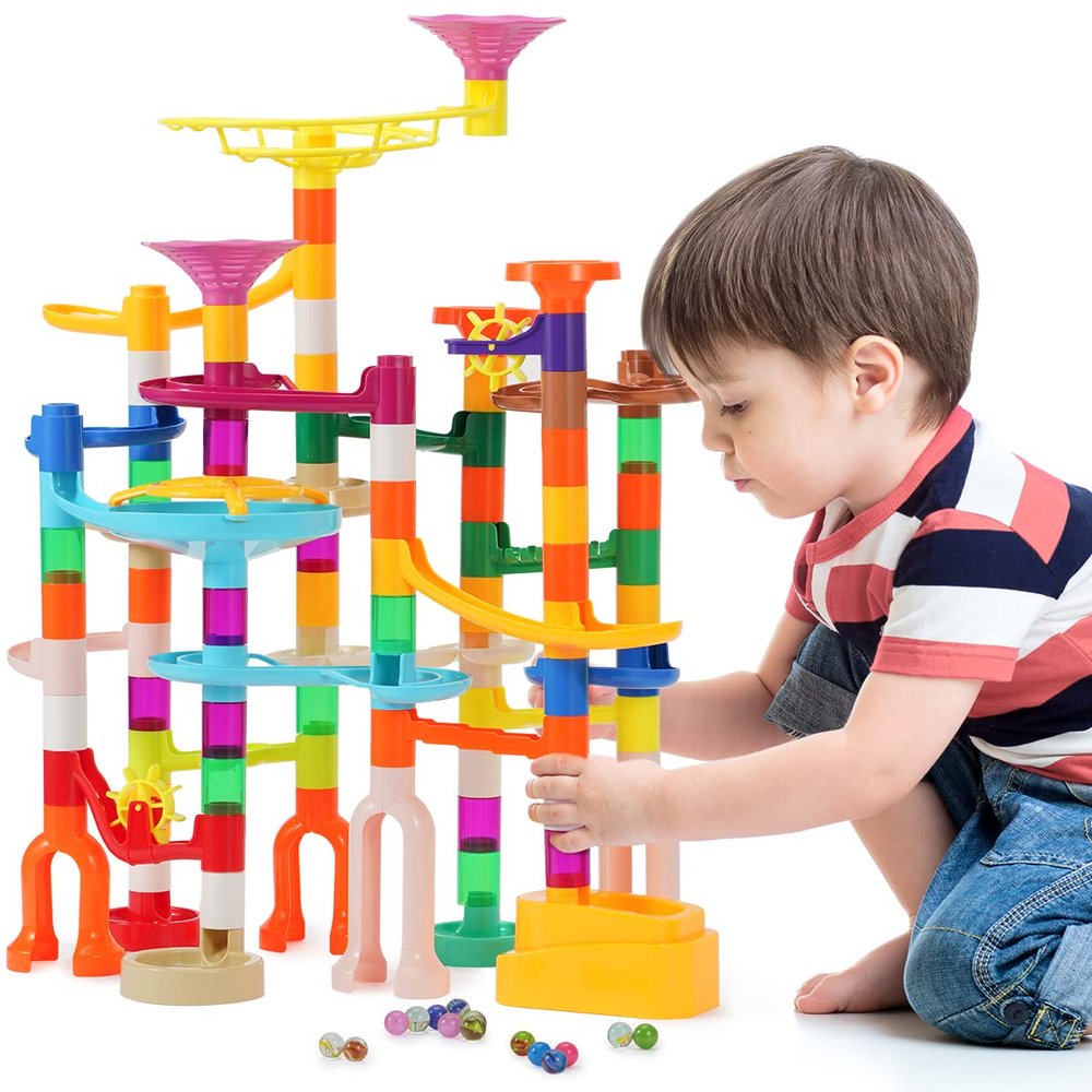 166 pcs Marble Run, Upgraded Marbles Run Kit for Kids STEM Toys with Glow Marbles, Beginner Marble Race Track Set with Colorful Marbles Birthday for Kids Boys Girls 3 4 5 6 7 8 9 10 11 12
