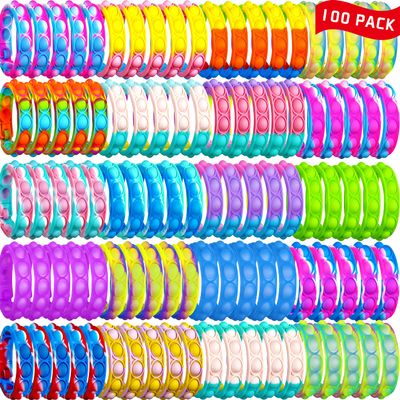 DOPWQAA 100PCS Pop Fidget Bulk Bracelets Toys, Fidget Popper Bracelet Pack, Durable and Adjustable, Multicolor Pop Bracelet Finger Press Bracelet for Kids and Adults Bulk Toys Bulk Fidgets