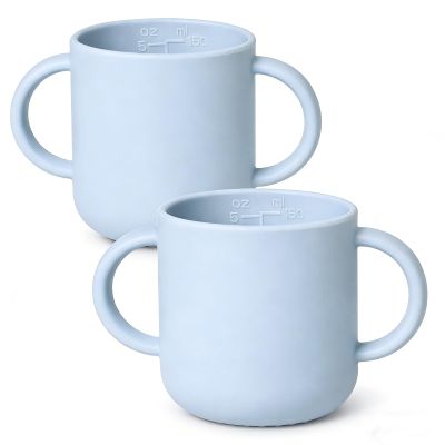 ROCCED Silicone Tiny Cups for Baby Silicone Baby Drinking Cups with 2 Handles, Toddler Training Cup Easy Grip for 6 Months+ 150ml/5oz 2 Pics-Deep Sky