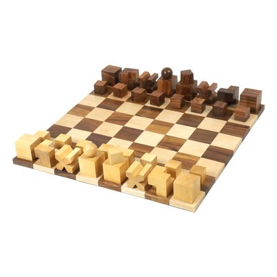 1923 Bauhaus Combo Chess Set - Golden Rosewood Chess Pieces + Chess Board