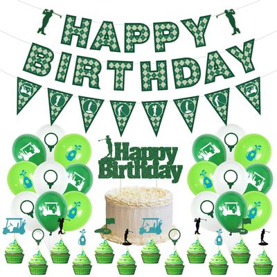 Golf Theme Birthday Party Decoration Set Birthday Banner Cupcake Toppers Decoration Latex Balloon Party Supplie