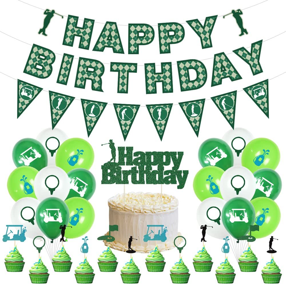 Golf Theme Birthday Party Decoration Set Birthday Banner Cupcake Toppers Decoration Latex Balloon Party Supplie